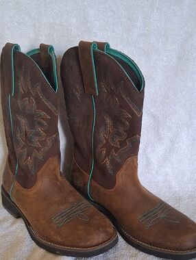 Ariat Brown and Teal Western Heeled Boots